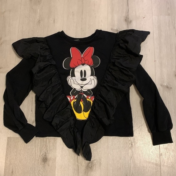 Zara Minnie mouse Disney sweatshirt‎ size S ruffle  black red - Picture 7 of 14